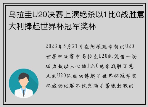 乌拉圭U20决赛上演绝杀以1比0战胜意大利捧起世界杯冠军奖杯 乌拉圭U20决赛上演绝杀以1比0战胜意大利捧起世界杯冠军奖杯