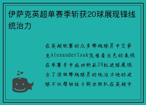 伊萨克英超单赛季斩获20球展现锋线统治力 伊萨克英超单赛季斩获20球展现锋线统治力